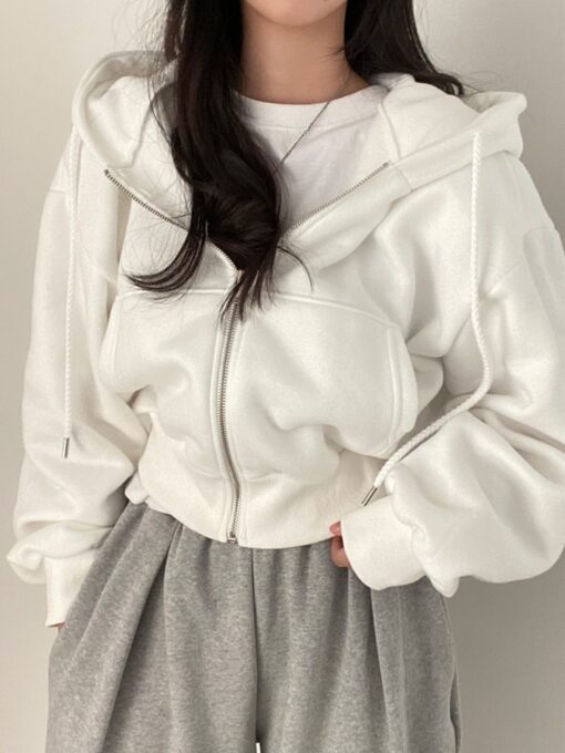 6colors 2023 Korean Women Autumn Winter Hoodie Coats Short Warm Zipper Jacket Casual Female Coat Tops 3