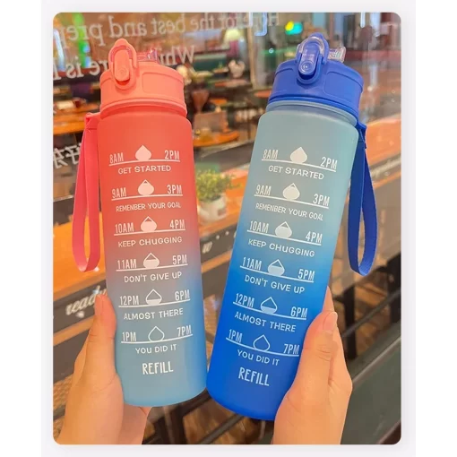 800ML Colorful Water Bottle Motivational Drinking Bottle Sports Water Bottle with Time Marker Portable Reusable Plastic 1