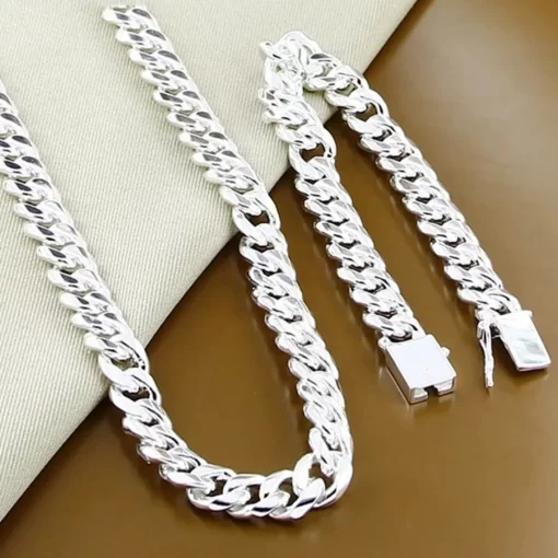 925 Sterling Silver 10MM solid heavy Chain Bracelet necklace Jewelry set for men 20 22 24 1