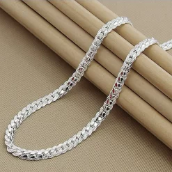 925 Sterling Silver 6mm Side Chain 8 18 20 22 24 Inch Necklace For Woman Men