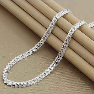 925 Sterling Silver 6mm Side Chain 8 18 20 22 24 Inch Necklace For Woman Men