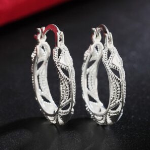 925 Sterling Silver Carving Flower Woman Small Hoop Earrings Wedding Party Charm Fashion Jewelry 2021 Gifts