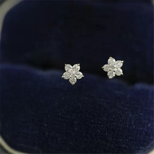 925 Sterling Silver Plated 14k Gold Pav Crystal Five pointed Star Earrings Women Simple Fashion Wedding 2