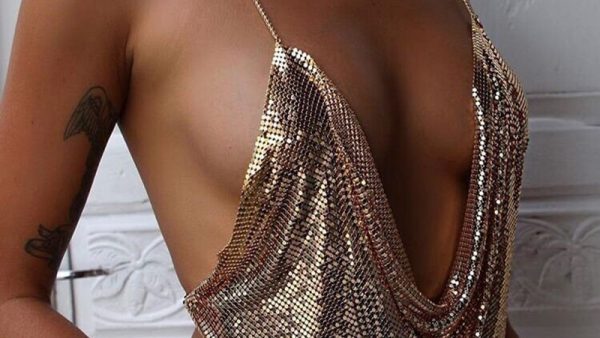 AKYZO Women 2023 Sexy Metal Sequined Tank Camis Summer Gold Silver Backless Cropped Glitter Beach Club