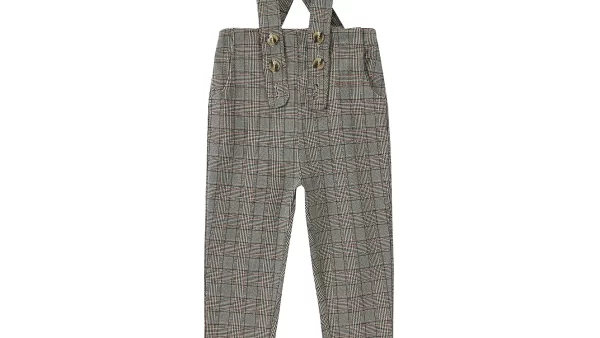 AP Kids Stretched Overalls Boys and Girls Pants 2024 Autumn Plaid Soft Children Clothes All Matched