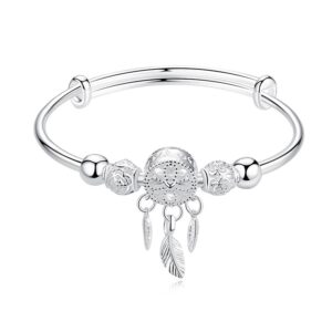 Adjustable 925 Sterling Silver Dreamcatcher Tassel Feather Round Bead Charm Bracelet Bangle For Women Elegant Jewelry 3