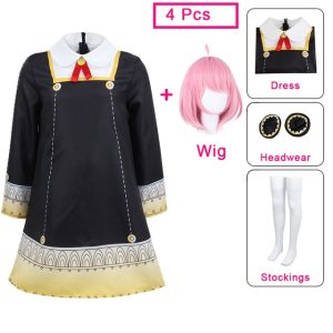 Adults Kids Anime SPY FAMILY Anya Forger Cosplay Costume Black Dress Girls Uniform Pink Wig Hairpin jpg x