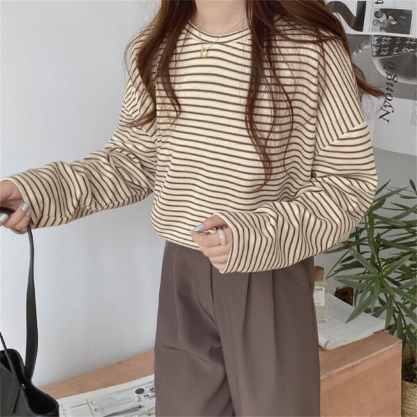 Alien Kitty Coffee Stripes Cotton T Shirts Women Loose Fitting Autumn 2021 Hot Sale Lady Casual 4