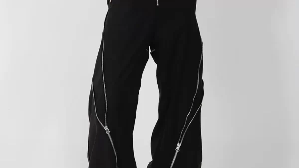 American trendy brand men black zipper design slit slightly flared pants vertical feeling straight casual pants