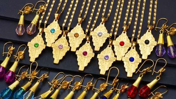 Anniyo Hawaiian Bead Ball Jewelry sets Cross Pendant Necklaces Colored Crystal Earrings Guam Micronesia Chuuk Pohnpei