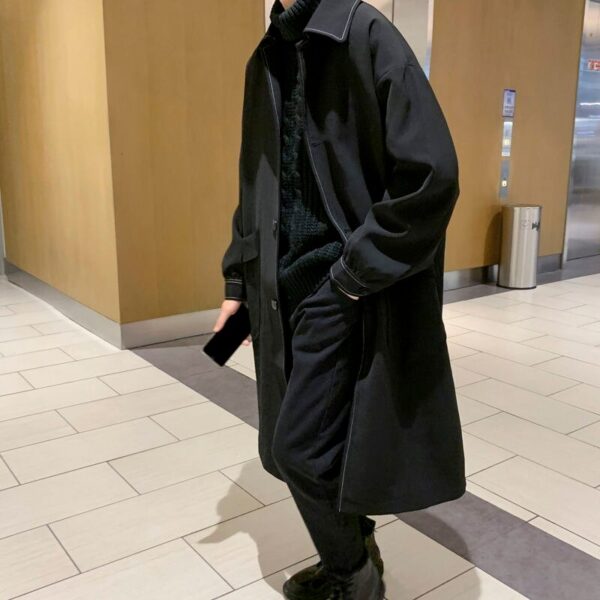 Autumn Black Trench Coat Men s Fashion Casual Long Coat Men Streetwear Korean Loose Oversize Windbreaker 1