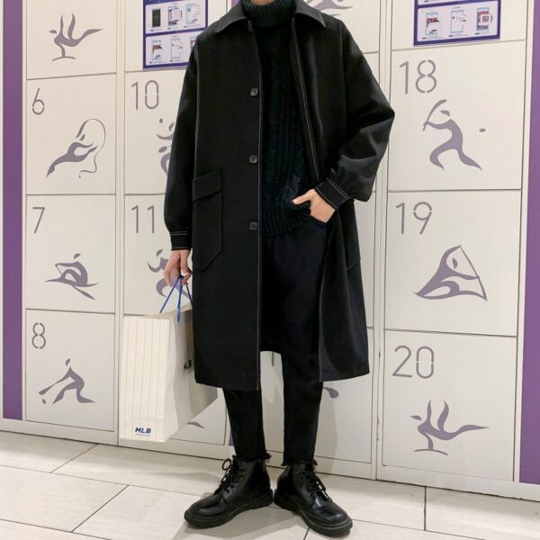 Autumn Black Trench Coat Men s Fashion Casual Long Coat Men Streetwear Korean Loose Oversize Windbreaker 3
