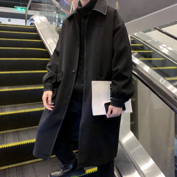 Autumn Black Trench Coat Men s Fashion Casual Long Coat Men Streetwear Korean Loose Oversize Windbreaker 4