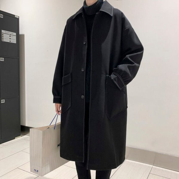 Autumn Black Trench Coat Men s Fashion Casual Long Coat Men Streetwear Korean Loose Oversize Windbreaker