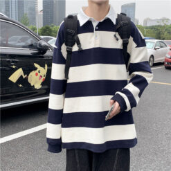 Autumn Lapel Hoodie Men s Fashion Hit Color Casual Striped Hoodies Mens Streetwear Loose Hip hop 1