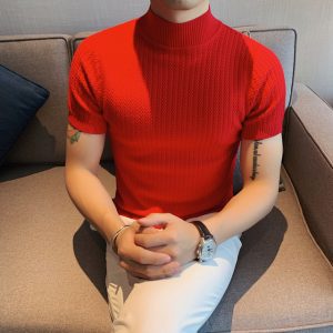 Autumn New Short Sleeve Knitted Sweater Men Tops Clothing 2022 All Match Slim Fit Stretch Turtleneck 3.jpg 640x640 3