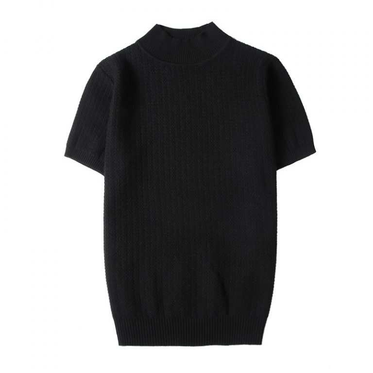 Autumn New Short Sleeve Knitted Sweater Men Tops Clothing 2022 All Match Slim Fit Stretch Turtleneck 4
