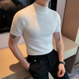 Autumn New Short Sleeve Knitted Sweater Men Tops Clothing 2022 All Match Slim Fit Stretch Turtleneck 4.jpg 640x640 4