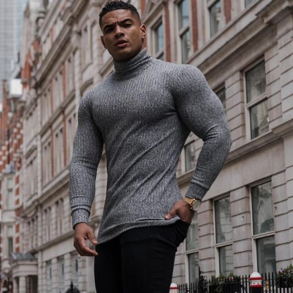 Autumn Winter Fashion Turtleneck Mens Thin Sweaters Casual Roll Neck Solid Warm Slim Fit Sweaters Men 1