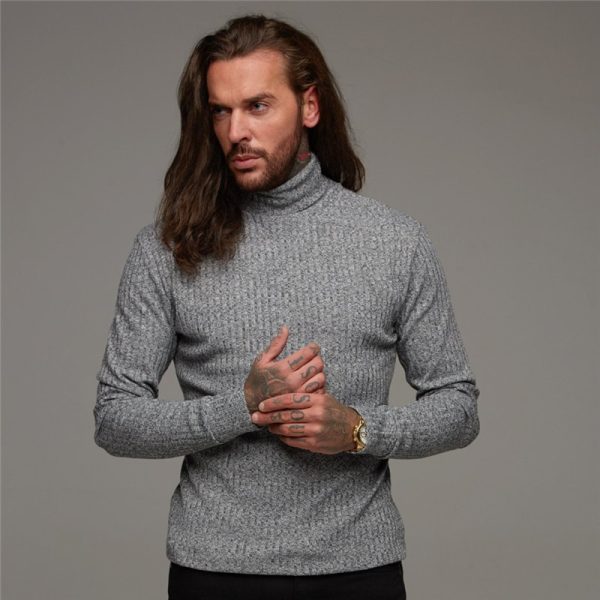 Autumn Winter Fashion Turtleneck Mens Thin Sweaters Casual Roll Neck Solid Warm Slim Fit Sweaters Men 3