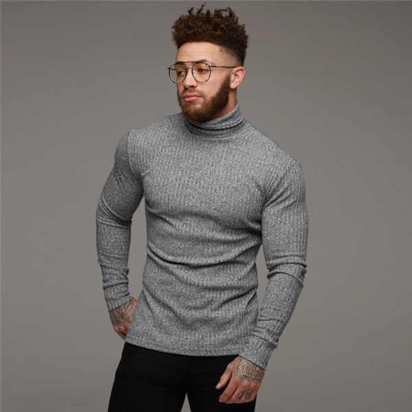 Autumn Winter Fashion Turtleneck Mens Thin Sweaters Casual Roll Neck Solid Warm Slim Fit Sweaters Men 5