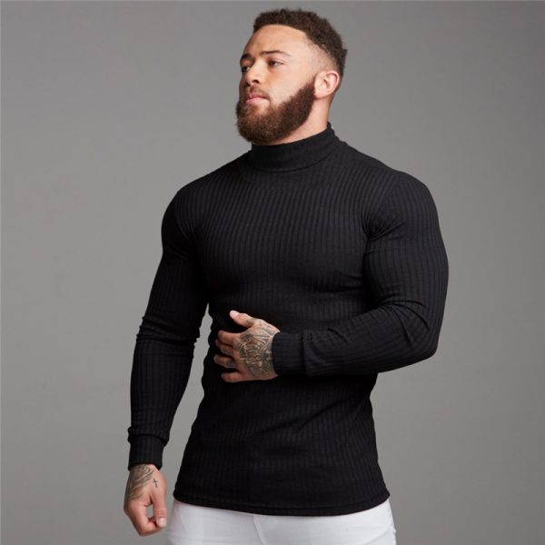 Autumn Winter Fashion Turtleneck Mens Thin Sweaters Casual Roll Neck Solid Warm Slim Fit Sweaters Men