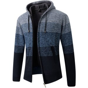 Autumn Winter Men s Hooded Sweater Jacket Warm Cashmere Casual Wool Zipper Slim Fleece Cardigan Men