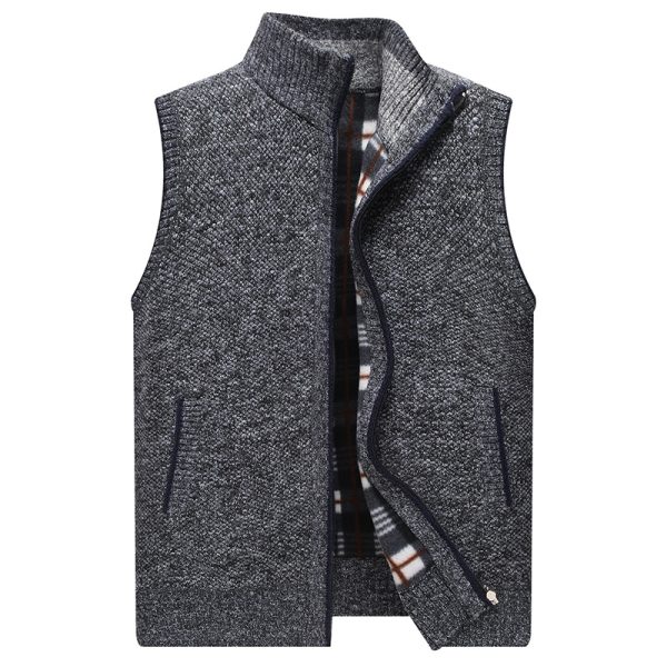 Autumn Winter Mens Sweater Vest Thick Warm Sleeveless Knitted Cardigan Vest Sweatercoat Zipper Casual Outerwear Vest 2