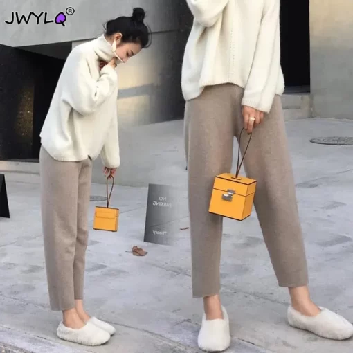 Solid Color Knitted Trousers