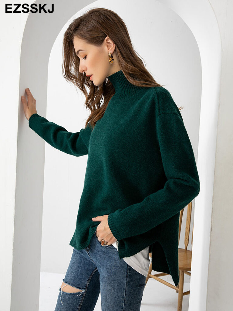 Autumn Winter basic oversize thick Sweater pullovers Women 2021 loose cashmere turtleneck Sweater Pullover female Long 1
