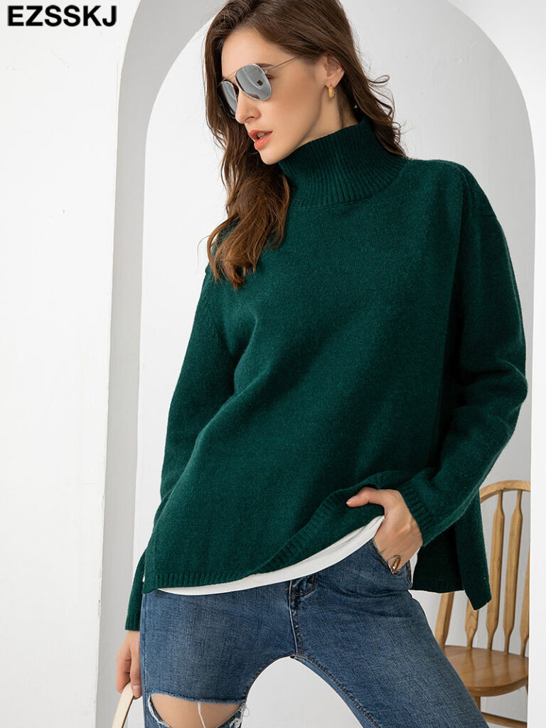 Autumn Winter basic oversize thick Sweater pullovers Women 2021 loose cashmere turtleneck Sweater Pullover female Long 5