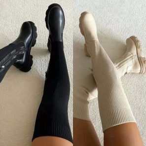 Autumn and Winter Boots Shoes Ladies Thick 2022 Winter Over the knee Thick soled Stitching Socks 1