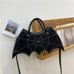 Bat Handbag For Women Crossbody Satchels Fashion Spider Web Embroidery Thread Shoulder Bag Halloween Girl Leather