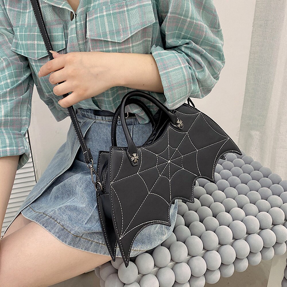 Bat Handbag For Women Crossbody Satchels Fashion Spider Web Embroidery Thread Shoulder Bag Halloween Girl Leather 4