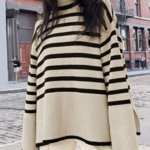 Black And White Stripe Sweater Streetwear Loose Tops Women Pullover Female Jumper Long Sleeve Turtleneck Knitted 1.jpg 640x640 1