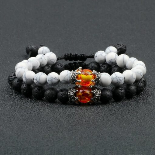 Black Lava Stone Crown Charm Tiger Eye Beads Bracelet For Men Women Braided Bracelets Handmade Adjustable 3