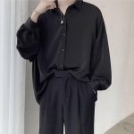 Black Long sleeved Shirts Men Korean Comfortabl Blouses