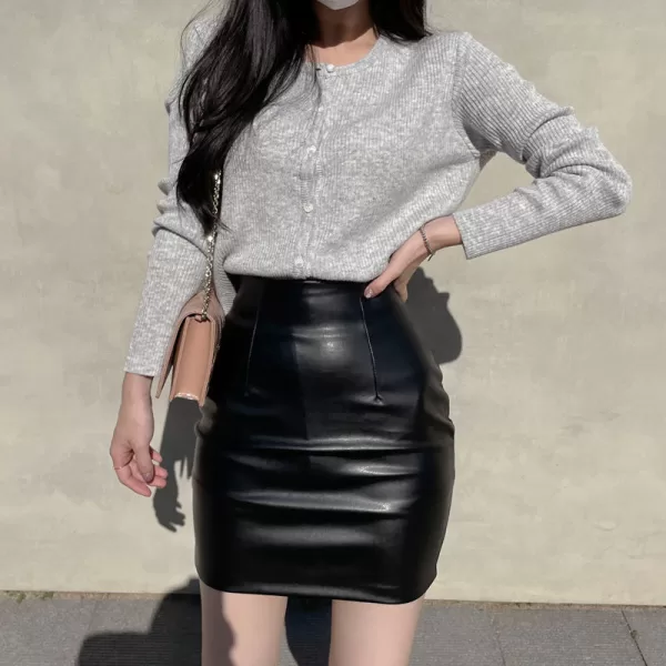 Black Mini Pu Leather Skirt Women Korean Fashion High Waisted Elasticity Punk Style Bodycon Goth Sexy 1 jpeg