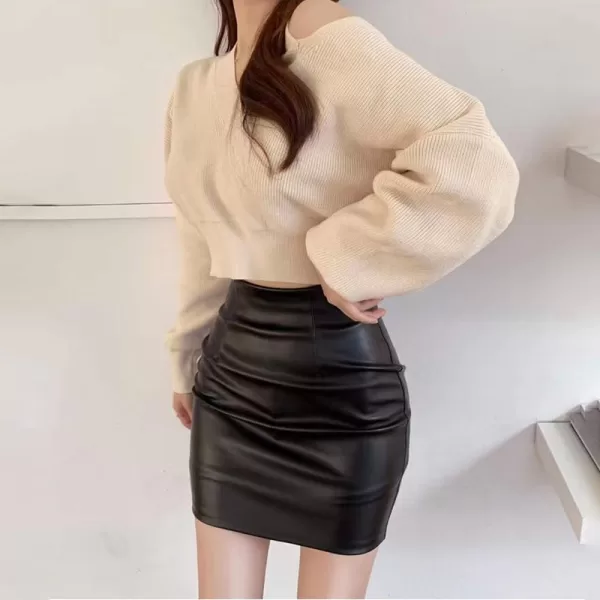 Black Mini Pu Leather Skirt Women Korean Fashion High Waisted Elasticity Punk Style Bodycon Goth Sexy 5 jpg