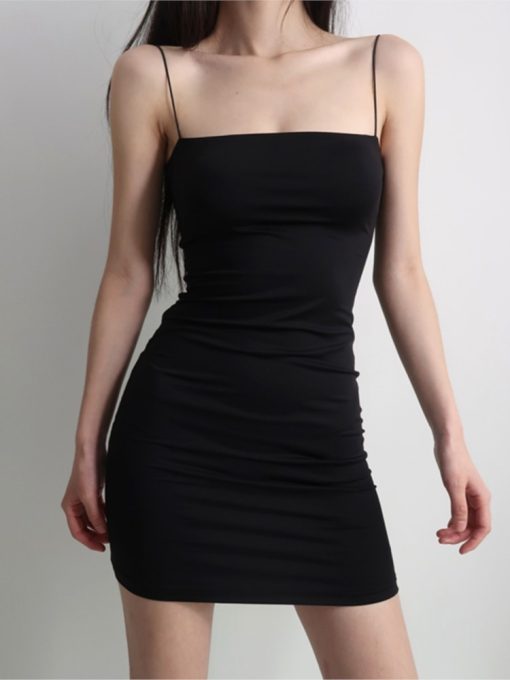 Black Sexy Dress Spaghetti Strap Female High Waist Sheath Club Dresses For Women Short Summer 8