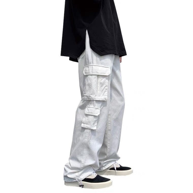 Black/white Casual Pants Men's Fashion Loose Straight Wide Leg Pants ...