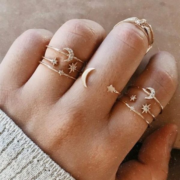 Bohemian Butterfly Ring Set For Women Crystal Inlayed Flower Knuckle Ring Female Charm Jewelry Gift