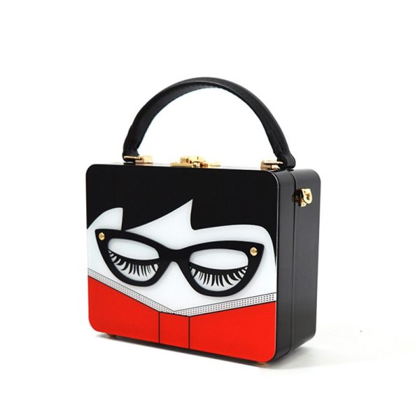 Brand Fashion New Women Acrylic Clutch Novel Evening bag Small Cartoon Messenger Bag Glass Lady Face