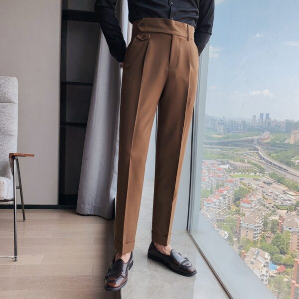 British Style Autumn New Solid Business Casual Suit Pants Men Clothing Simple All Match Formal Wear 2