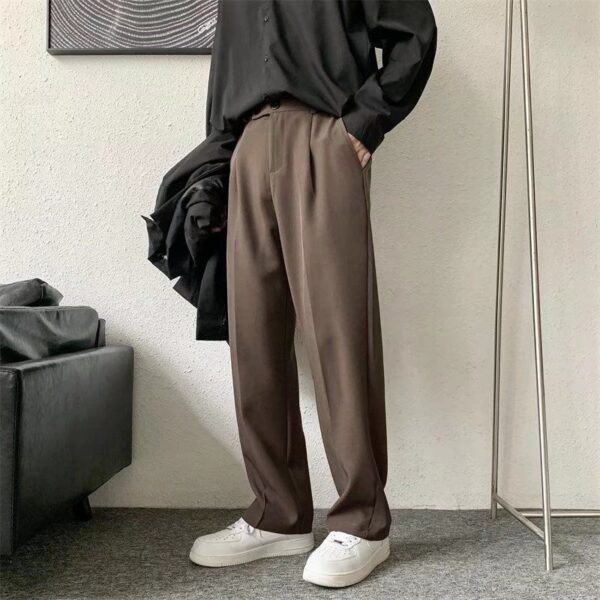 Brown Black Suit Pants Men Fashion Society Mens Dress Pants Korean Loose Straight Casual Pants Mens 2