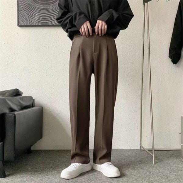 Brown Black Suit Pants Men Fashion Society Mens Dress Pants Korean Loose Straight Casual Pants Mens