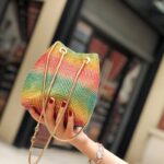 Bucket Women Fashion Evening Bags Diamonds Rainbow Soft