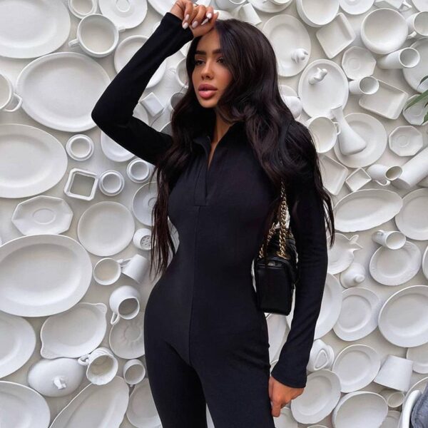 CNYISHE 2021 Winter Sporty Slim Fitness Jumpsuit Women Rompers Pure Color Casual Streetwear Overalls Female One 1