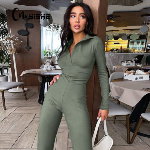 CNYISHE 2021 Winter Sporty Slim Fitness Jumpsuit Women Rompers Pure Color Casual Streetwear Overalls Female One