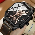 CRRJU Fashion Square Dial Leather Mens Watches Luxury